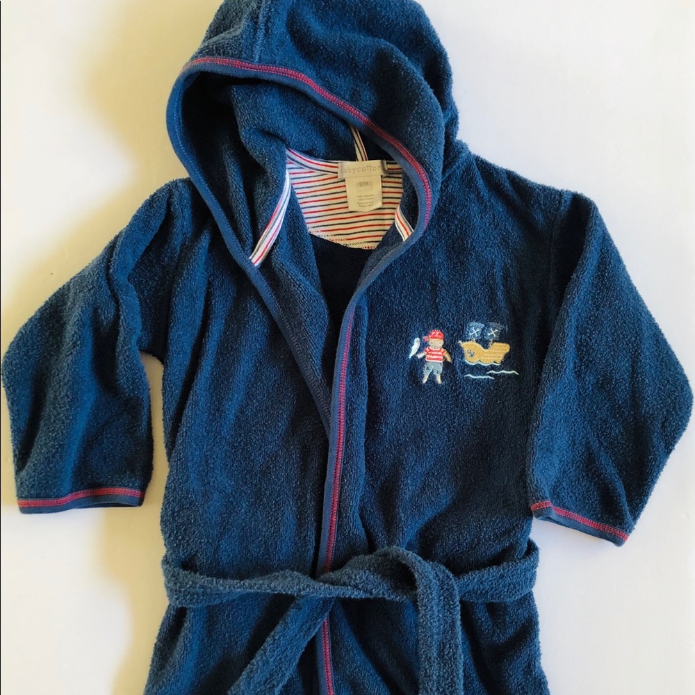 Babycottons terry hooded boys robe navy pirates